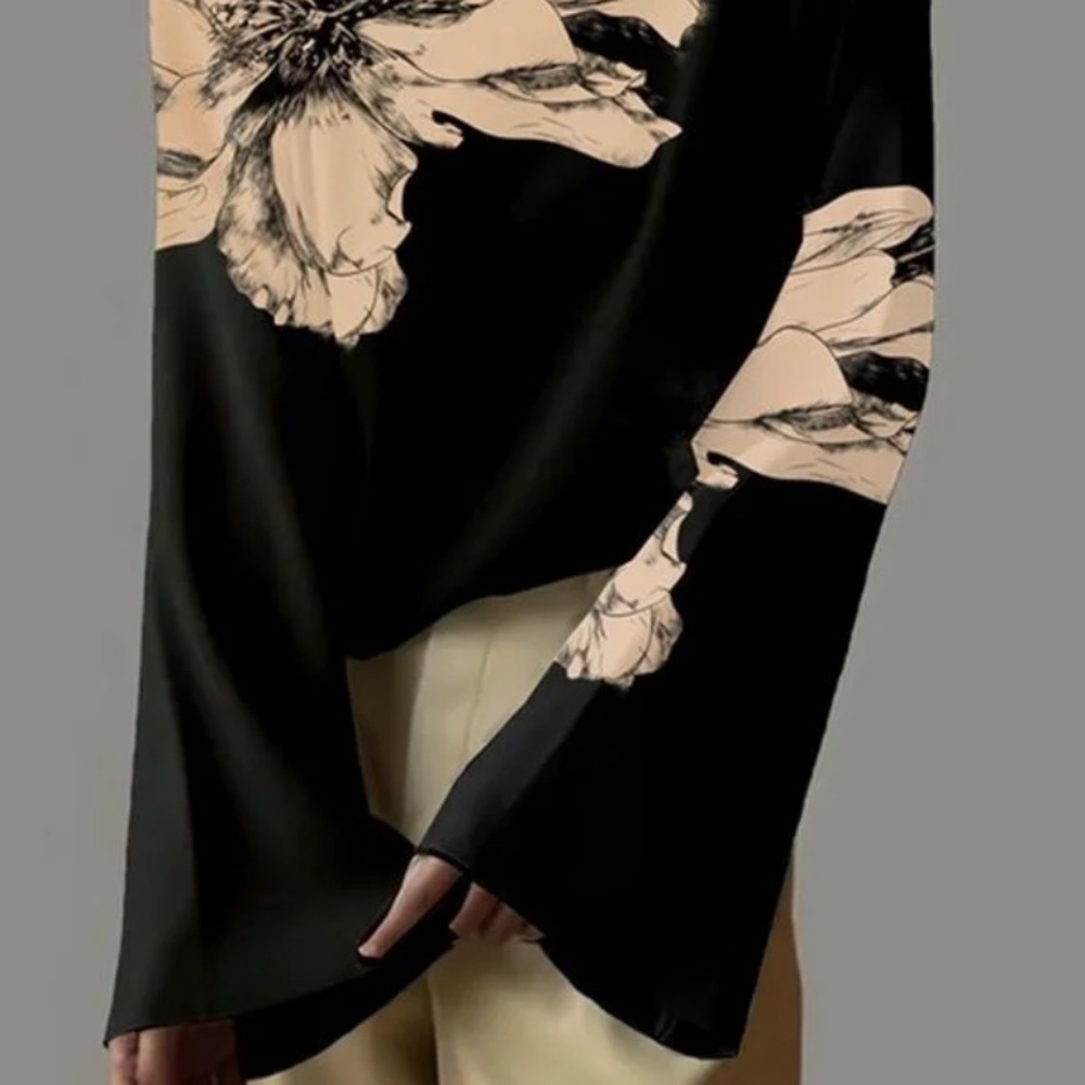 Floral Black and Cream Women's Top